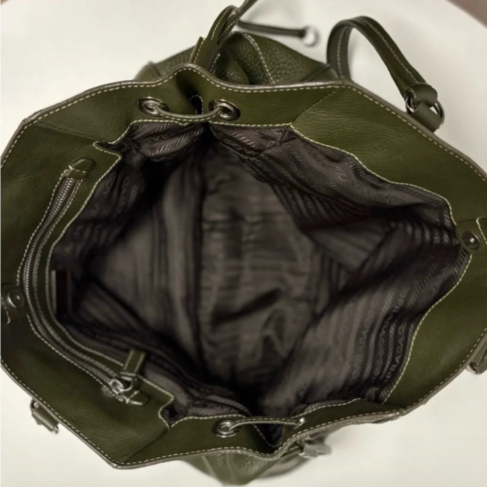 Prada Vitello Daino Olive Green Leather Tote — Silver Hardware • Like New - Picture 9 of 9